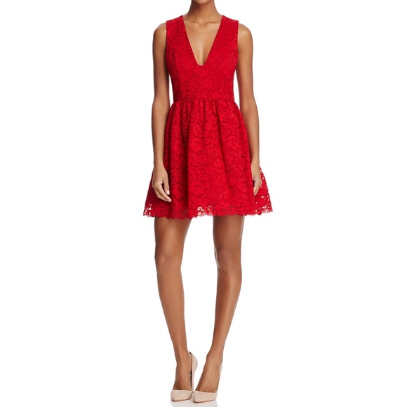 Alice + Olivia Kappa V-Neck Red Lace Party Dress - Picture 1 of 16